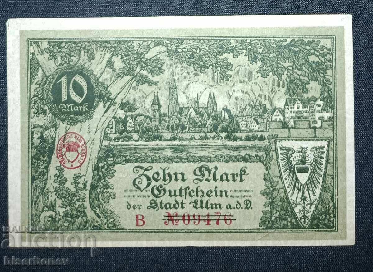 Γερμανία, Γερμανία, Ουλμ 10 μάρκα, 1918, XF με τιμή 9.00 BGN | € 4.60