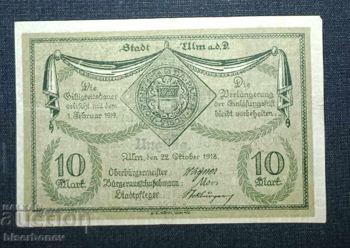 Γερμανία, Γερμανία, Ουλμ 10 μάρκα, 1918, XF