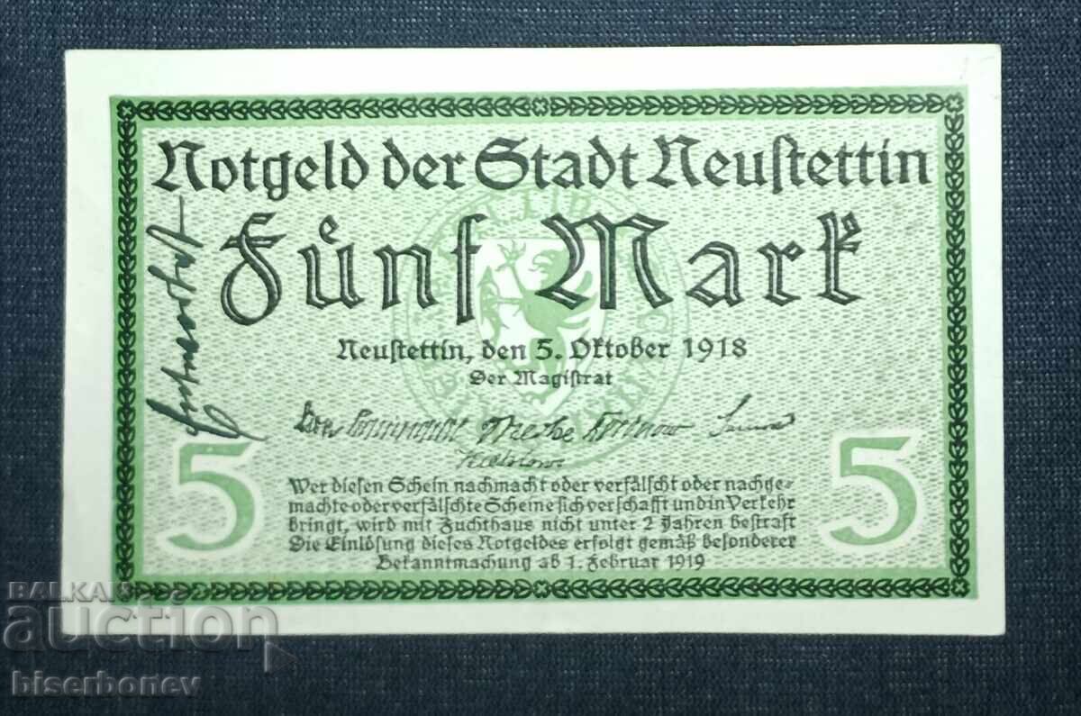 Germany, Германия, Найщетин 5 марки ,1918 г, аUNC