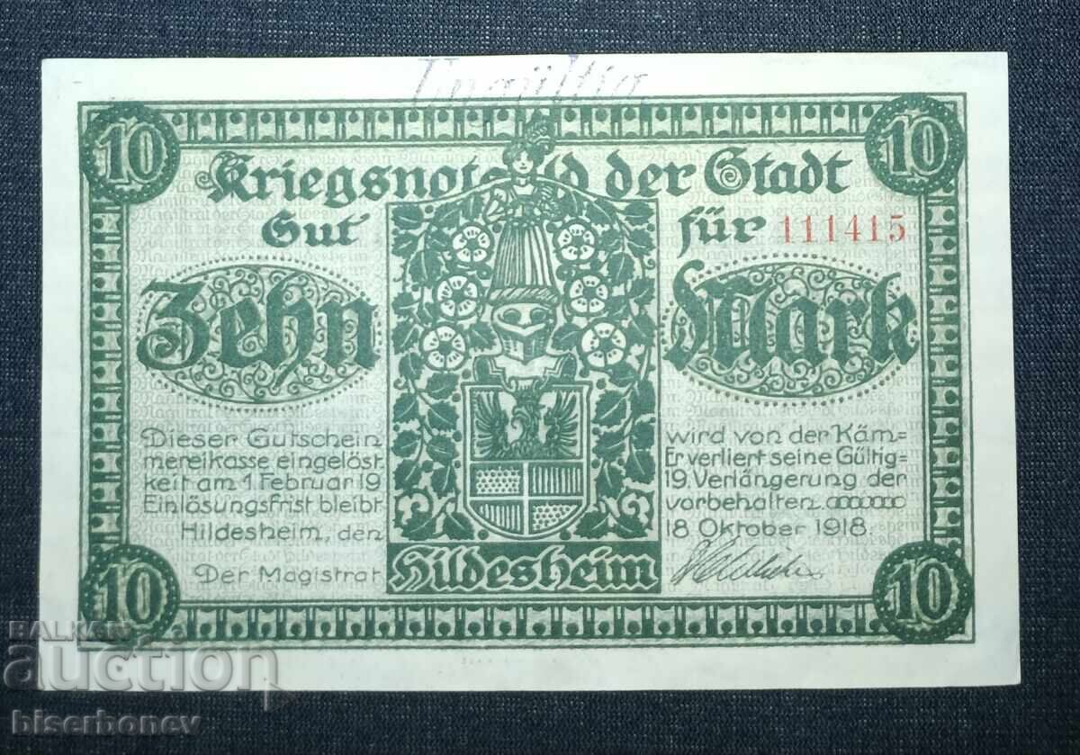 Germany, Германия, Хилдесхайм 10  марки ,1918 г, аUNC