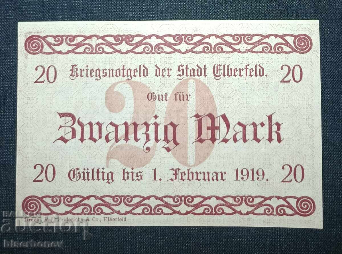 Γερμανία, Γερμανία, Έλμπερφελντ 20 μάρκα, 1918, UNC-1 με τιμή 12.00 BGN | € 6.14 Γερμανία, Γερμανία, Έλμπερφελντ 20 μάρκα, 1918, UNC-1 με τιμή 12.00 BGN | € 6.14