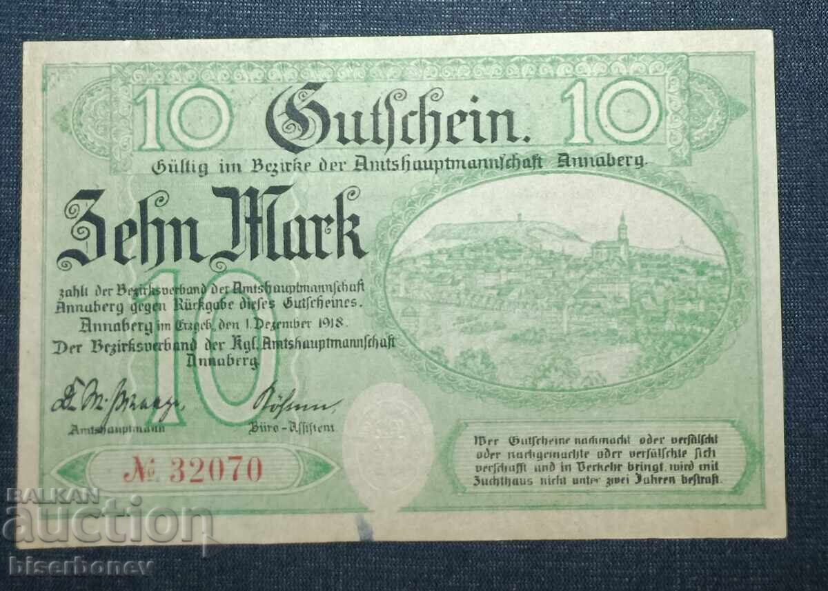 Γερμανία, Γερμανία, Άνναμπεργκ 10 μάρκα, 1918, aUNC