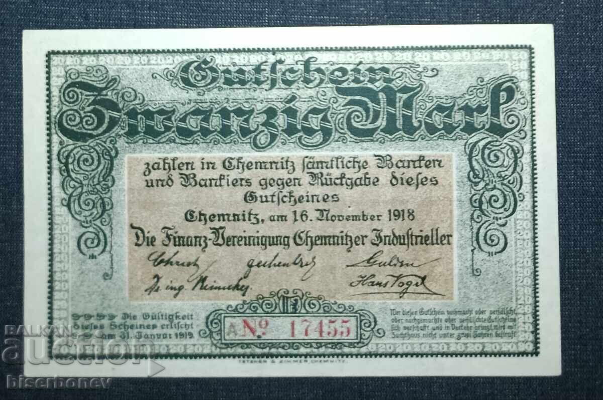Germany, Chemnitz 20 Marks, 1918, UNC
