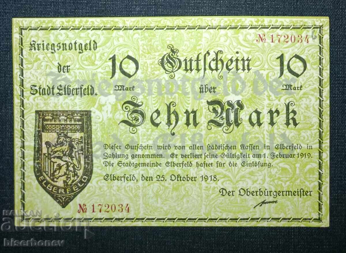 Germany, Elberfeld 10 Mark, 1918, UNC-1