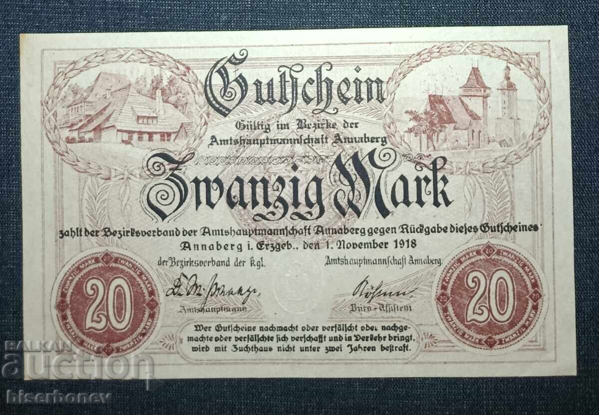 Germania, Germania, Annaberg 20 mărci, 1918, UNC-1