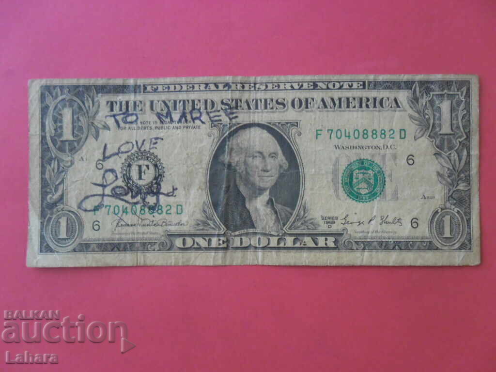 1 dolar 1969 SUA cu preț 24.00 BGN | € 12.27