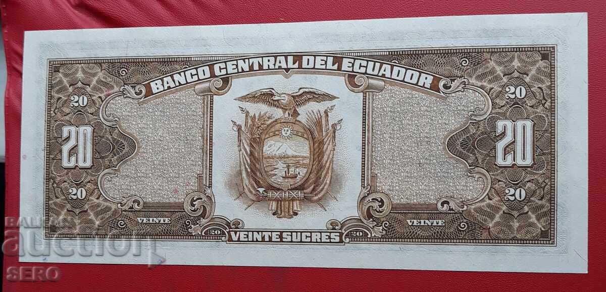Τραπεζογραμμάτιο - Εκουαδόρ - 20 σούκρε 1986 με τιμή 8.00 BGN | € 4.09 Τραπεζογραμμάτιο - Εκουαδόρ - 20 σούκρε 1986 με τιμή 8.00 BGN | € 4.09