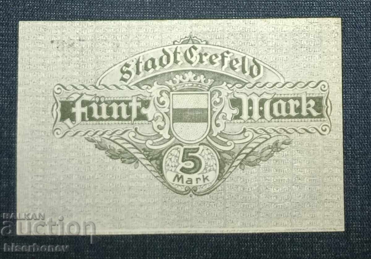 Germany, Krefeld 5 Marks, 1918, UNC with price 12.00 BGN | € 6.14