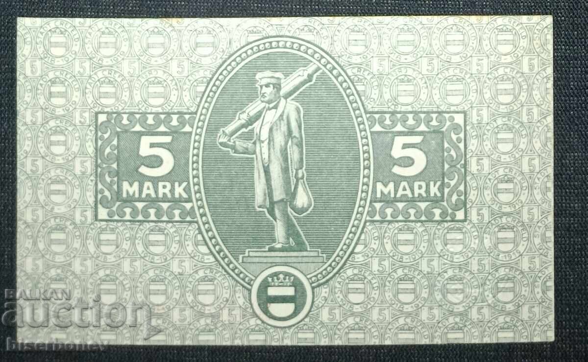 Germany, Германия, Крефелд 5 марки ,1918 г, UNC с цена 12.00 лв. | € 6.14