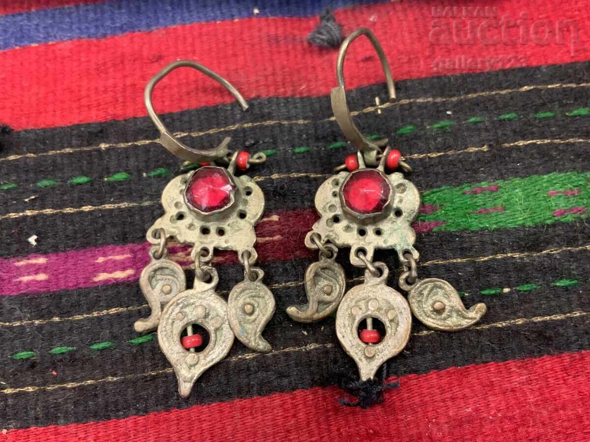 Αναγεννησιακά σκουλαρίκια ασημένια κομμένα κόκκινα γυαλιά