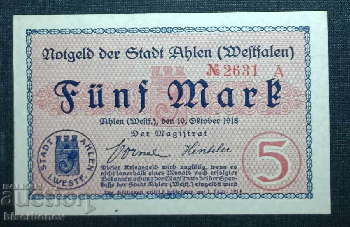 Germany, Германия, Аален 5 марки ,1918 г, UNC Germany, Германия, Аален 5 марки ,1918 г, UNC