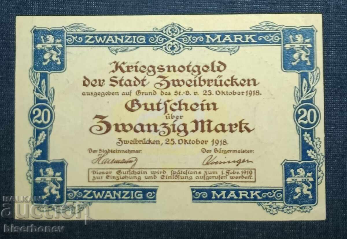 Germania, Germania, Zweibrücken 10 mărci, 1918, aUNC Germania, Germania, Zweibrücken 10 mărci, 1918, aUNC