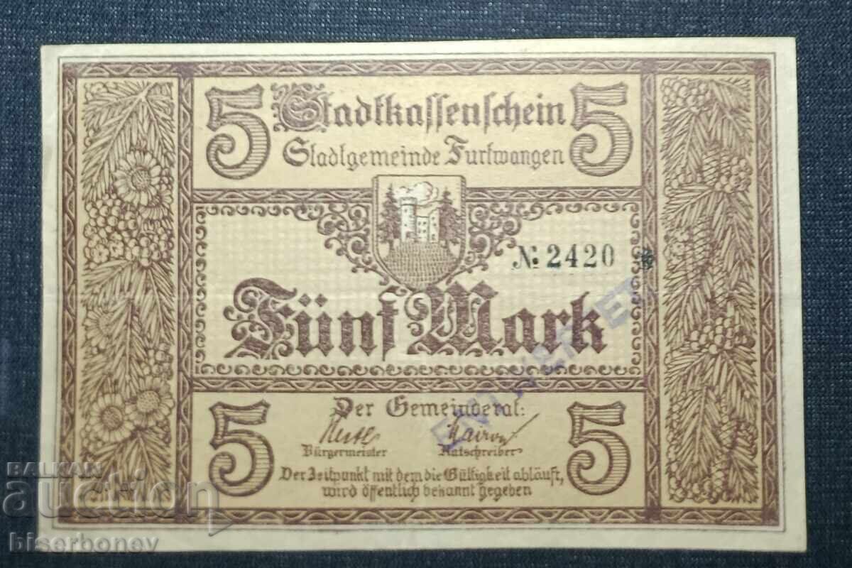 Germany, Германия, Фюртванген 5 марки ,1918 г, XF Germany, Германия, Фюртванген 5 марки ,1918 г, XF