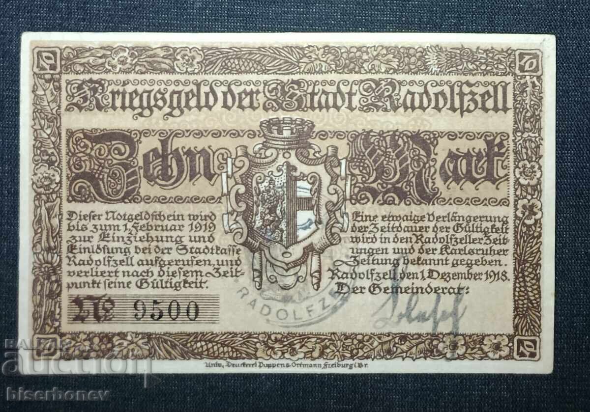 Germany, Германия, Радолфцел 10 марки ,1918 г, аUNC Germany, Германия, Радолфцел 10 марки ,1918 г, аUNC