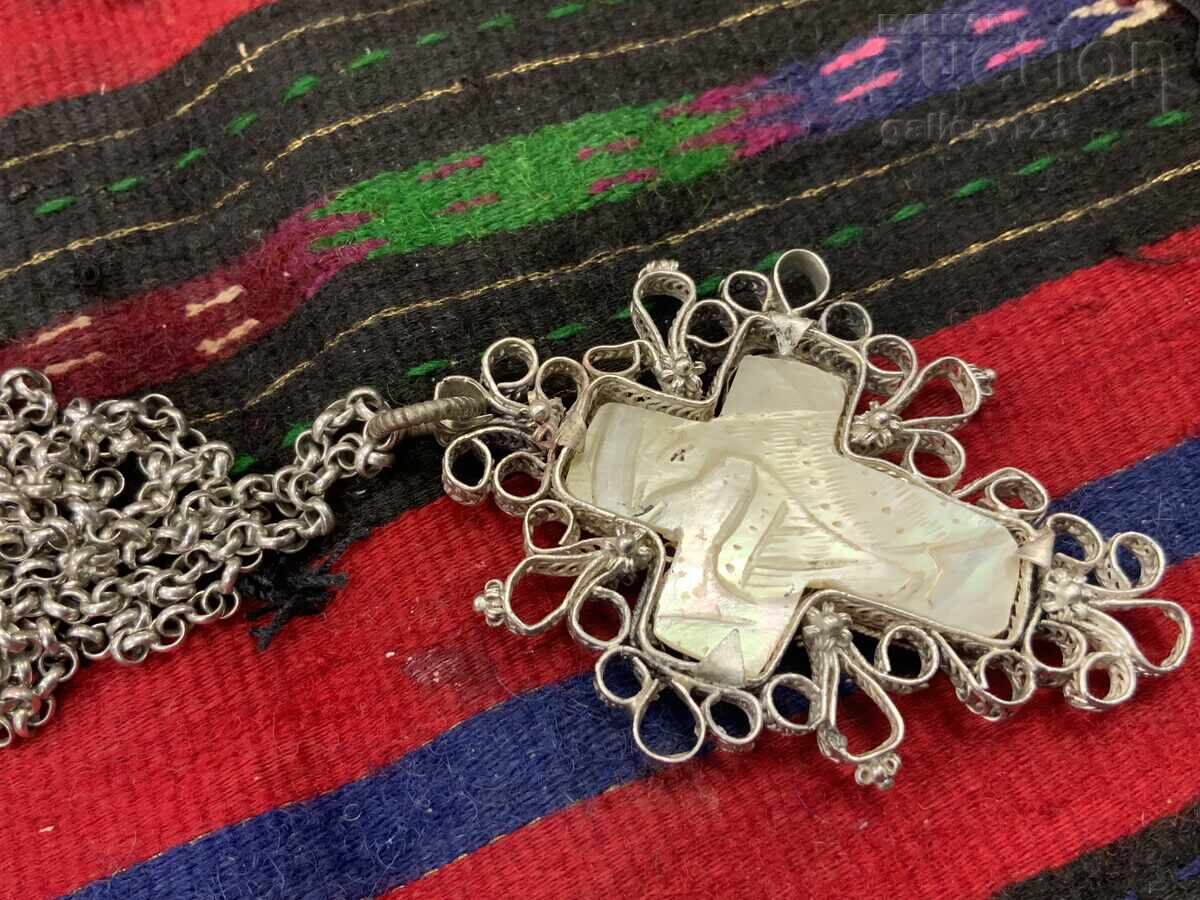 Renaissance silver filigree cross with mother-of-pearl with price 106.00 BGN | € 54.20 Renaissance silver filigree cross with mother-of-pearl with price 106.00 BGN | € 54.20