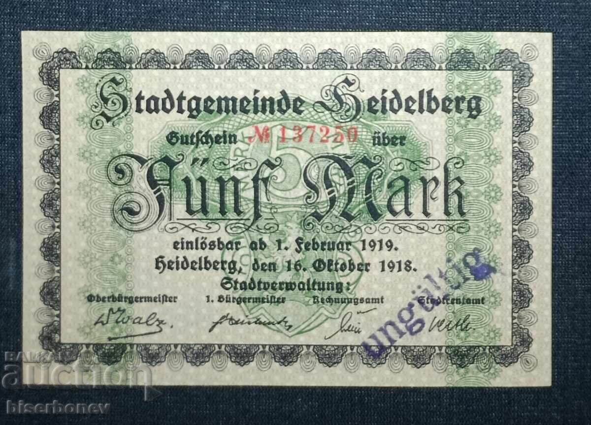 Germania, Heidelberg 5 mărci, 1918, UNC