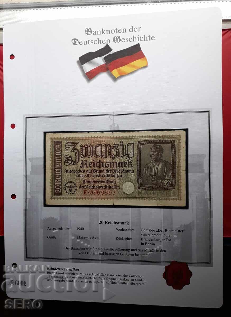 Τραπεζογραμμάτιο-Γερμανία-Γ'-Ράιχ-20 μάρκα 1940