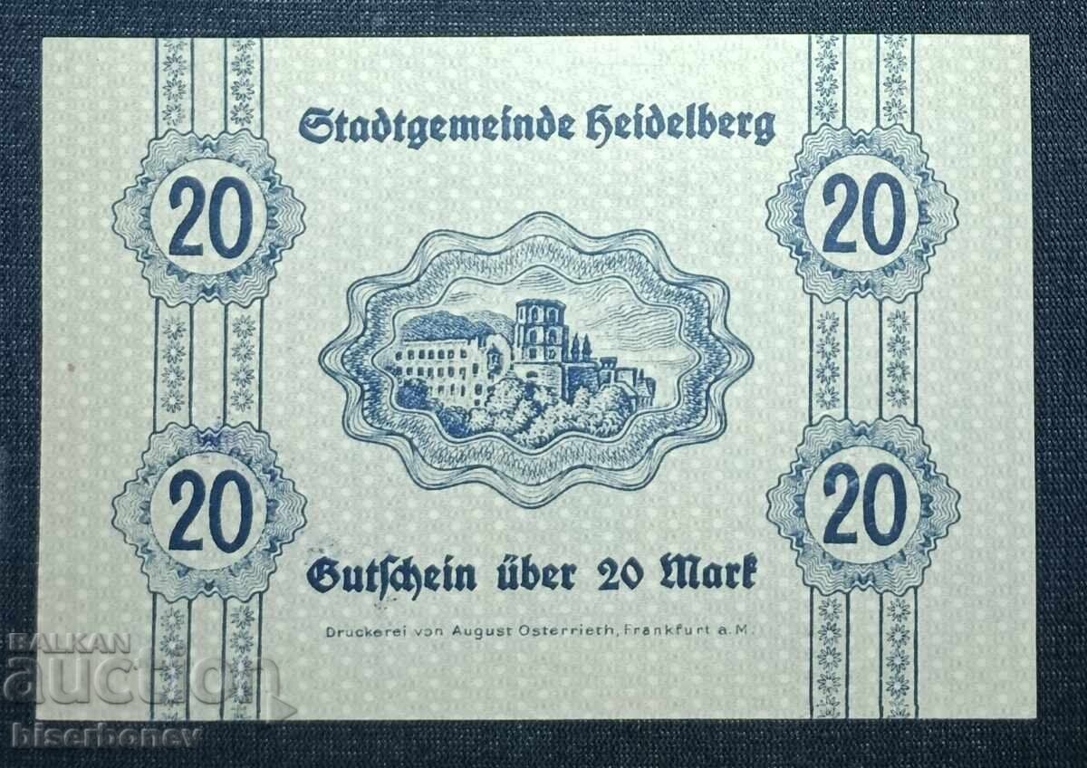Germania, Germania, Heidelberg 20 mărci, 1918, UNC cu preț 18.00 BGN | € 9.20