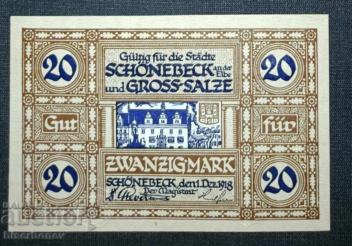Germania, Germania, Schönebeck 20 mărci, 1918, UNC