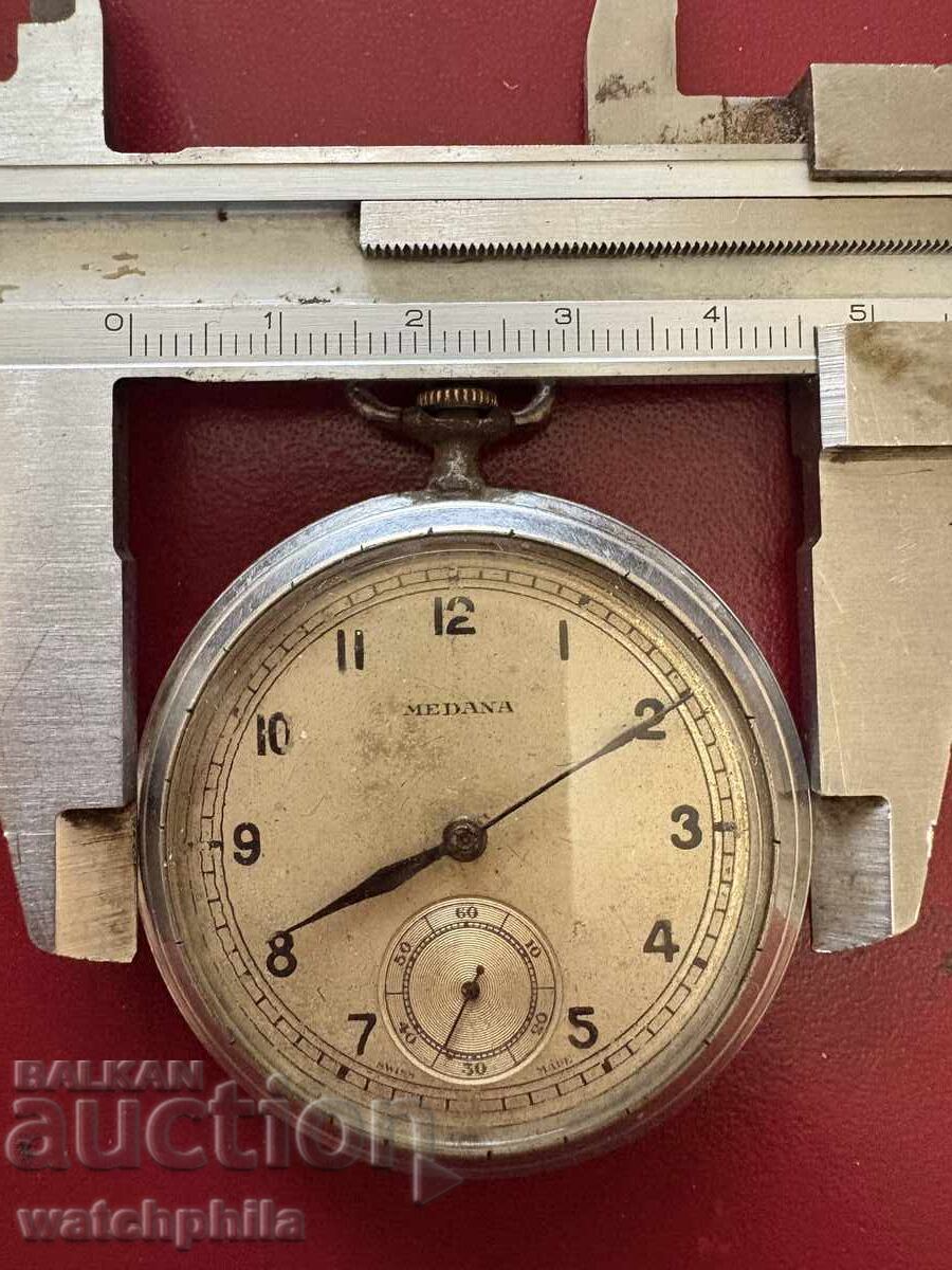 Παράδοση Μεταχειρισμένο ελβετικό ρολόι τσέπης Medana. Δεν λειτουργεί. Σπάνιο