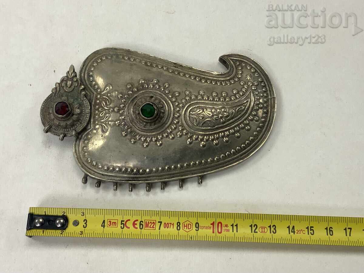 Revival-era buckle, single, silver, stamped, forged Revival-era buckle, single, silver, stamped, forged