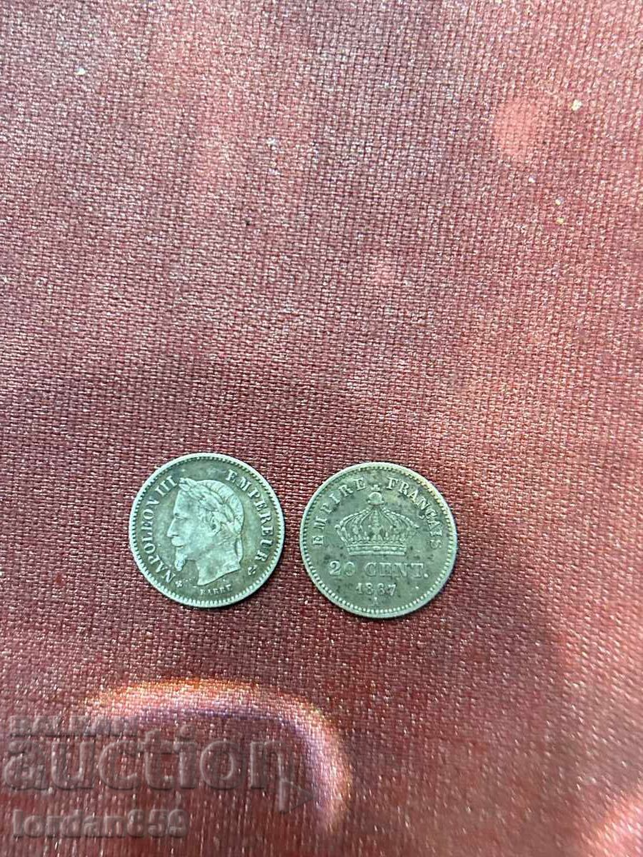 Παράδοση Λοτ 20 λεπτών 1867 Γαλλία εμπρός και πίσω