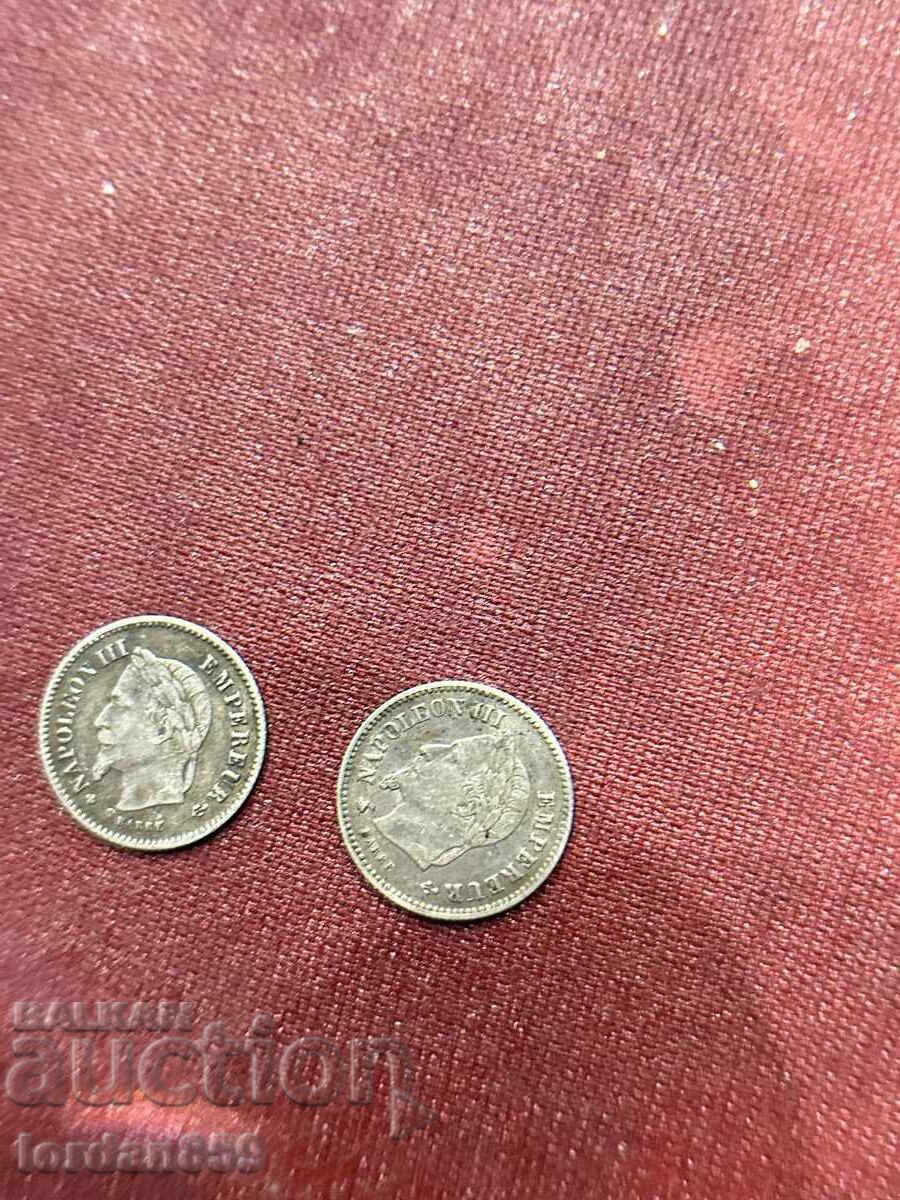 Λοτ 20 λεπτών 1867 Γαλλία εμπρός και πίσω