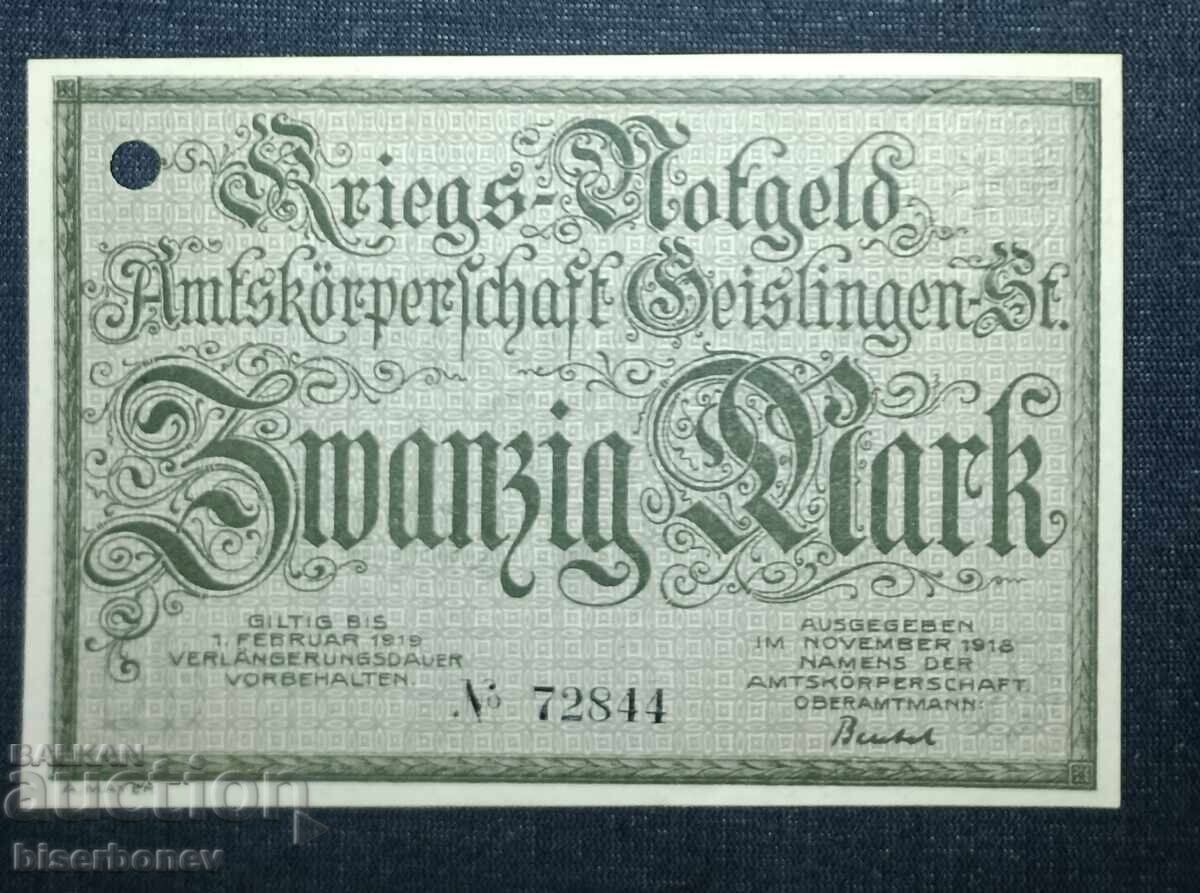 Germany, Geislingen 20 Mark, 1918, UNC