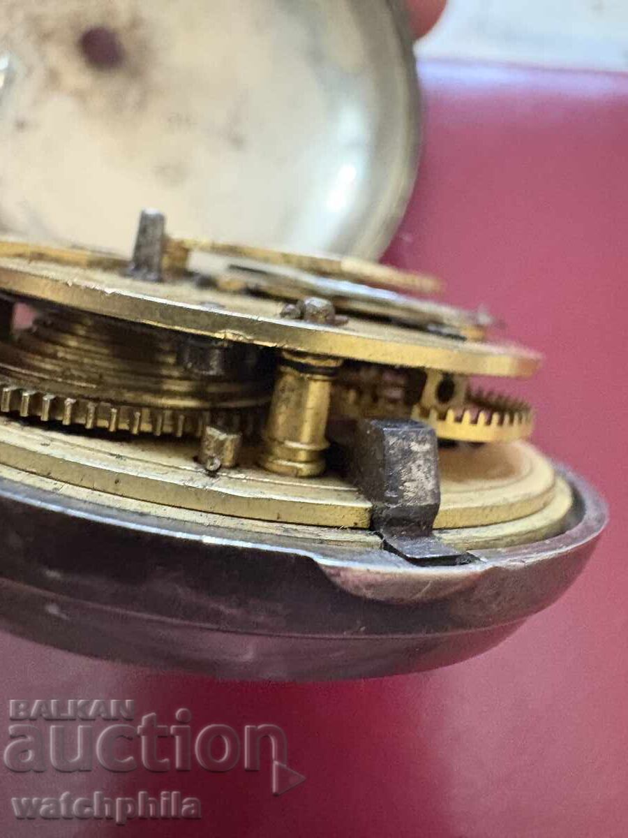 Silver fusee Prior pocket watch. Chain included - 5