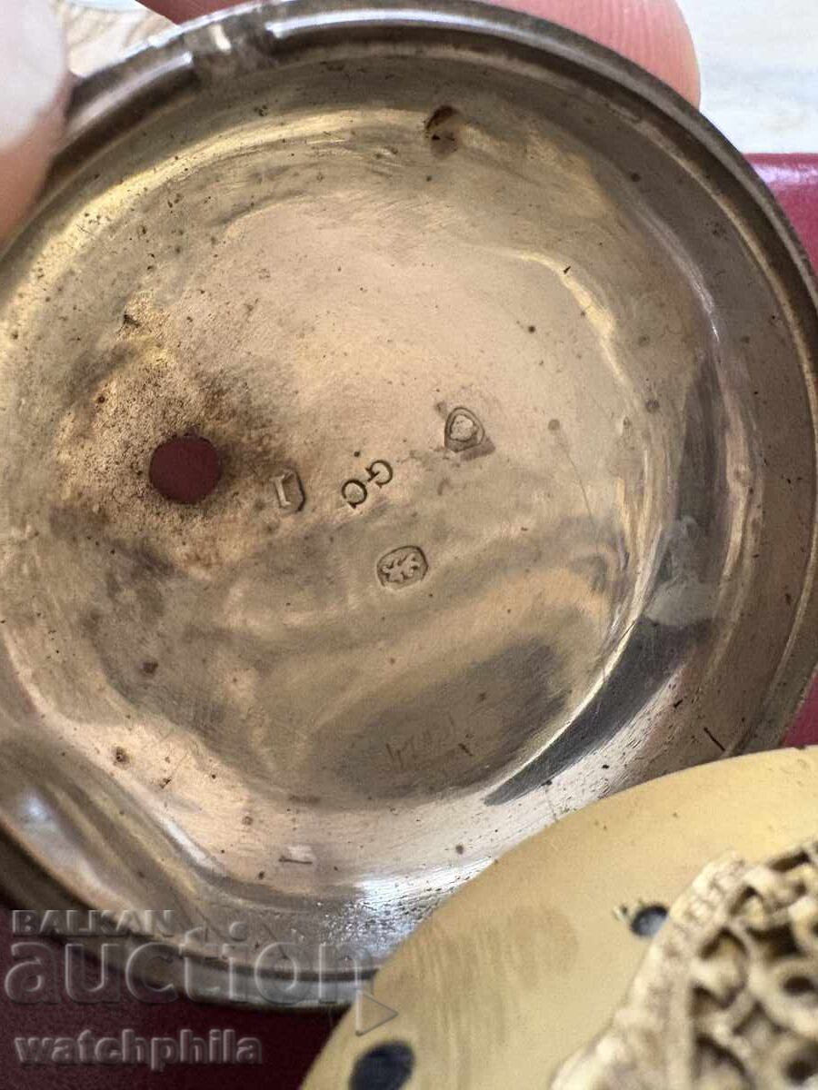 Silver fusee Prior pocket watch. Chain included - 6