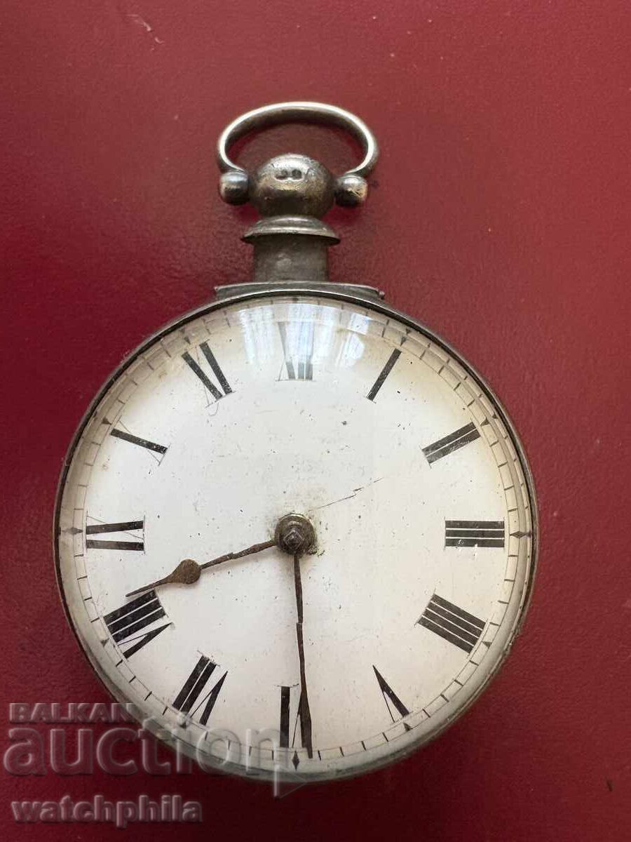 Silver fusee Prior pocket watch. Chain included