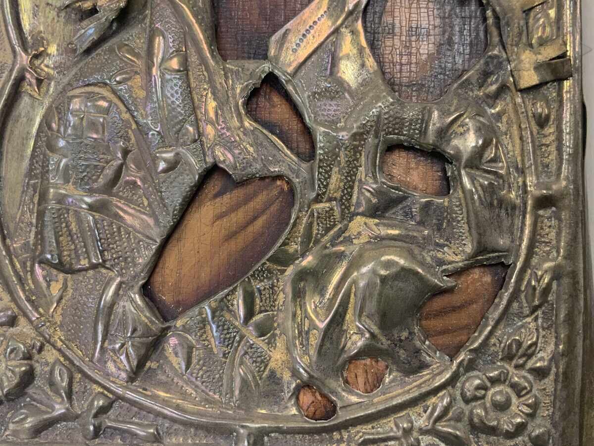 Delivery of Old hand-painted Russian icon, mounting, 19th century Delivery of Old hand-painted Russian icon, mounting, 19th century