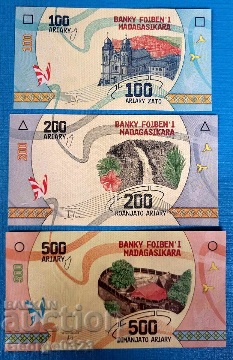 Μαδαγασκάρη 2017 3 τεμαχίων σετ 100 200 500 Αριαρί UNC Καινούργια