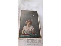 Ευχετήρια κάρτα Νεαρό κορίτσι ανοίγει φάκελο