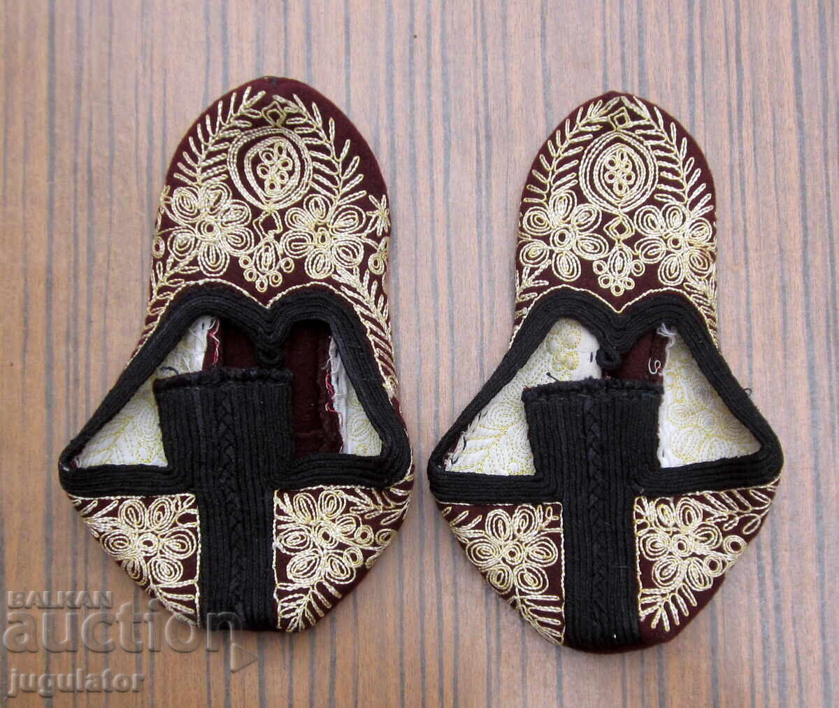 Antique Bulgarian Folk Wool Slippers Embroidery