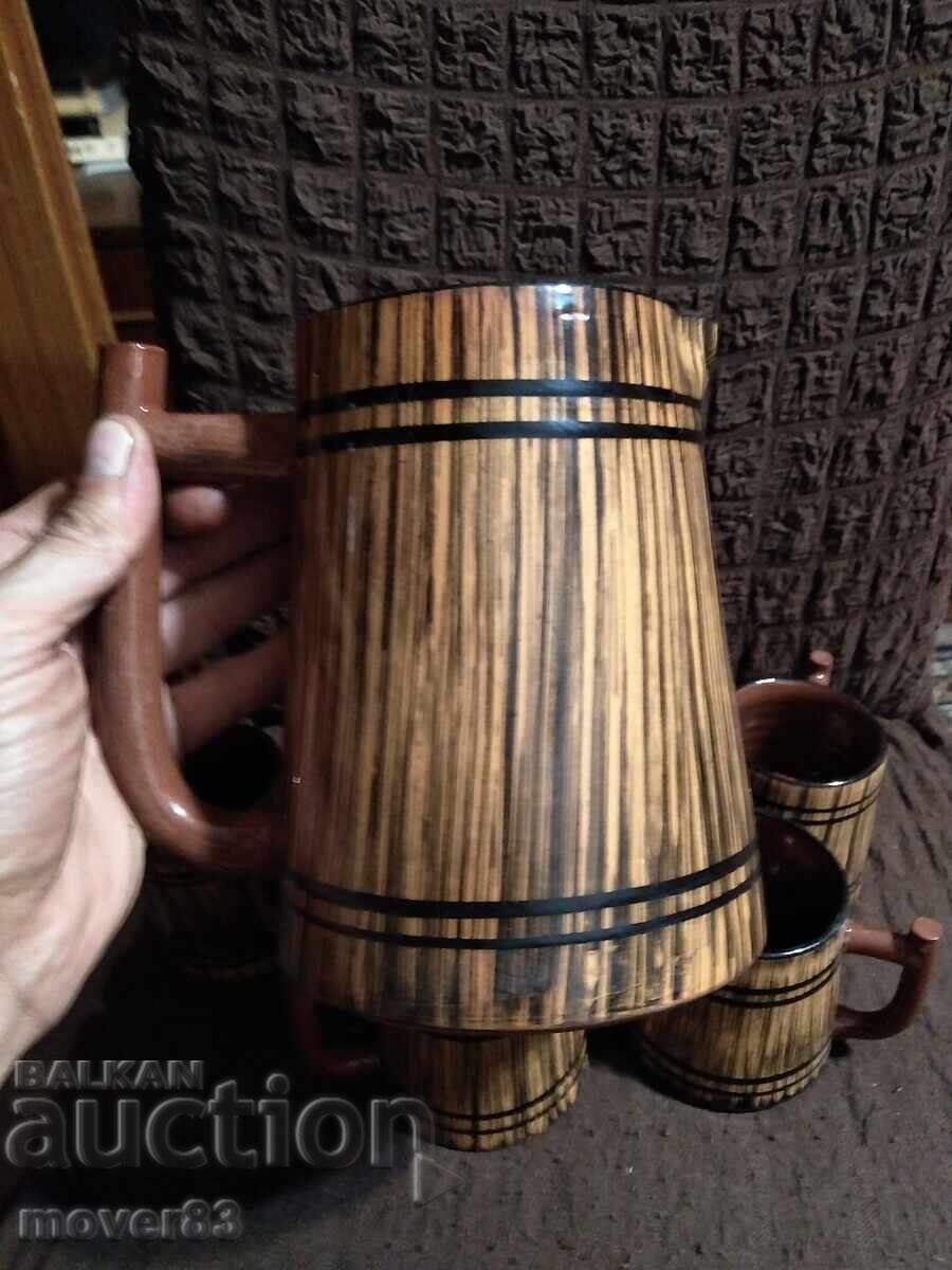 Auction Ceramic Set. Pitcher and 4 Cups Auction Ceramic Set. Pitcher and 4 Cups