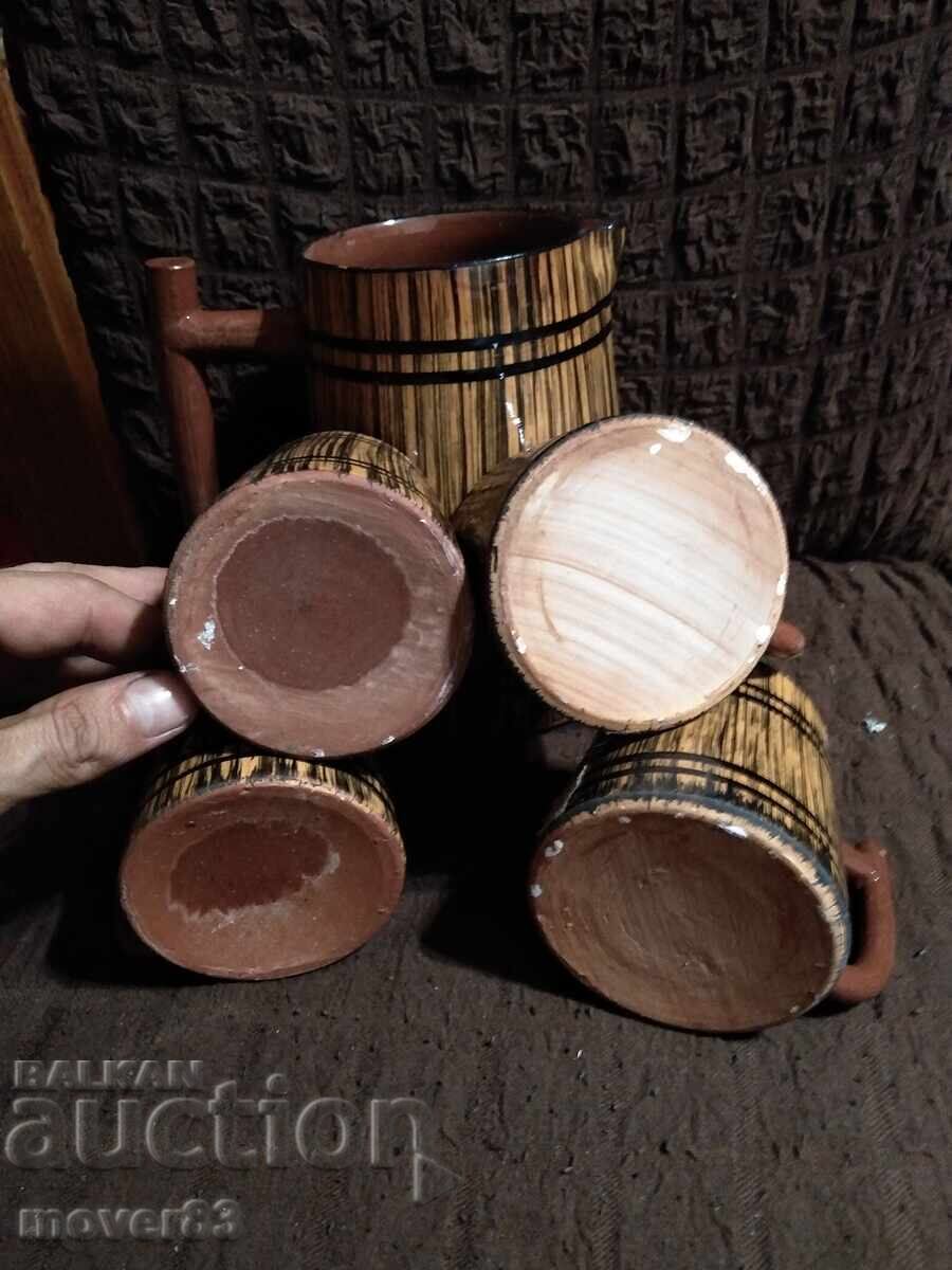 Ceramic Set. Pitcher and 4 Cups - 6 Ceramic Set. Pitcher and 4 Cups - 6