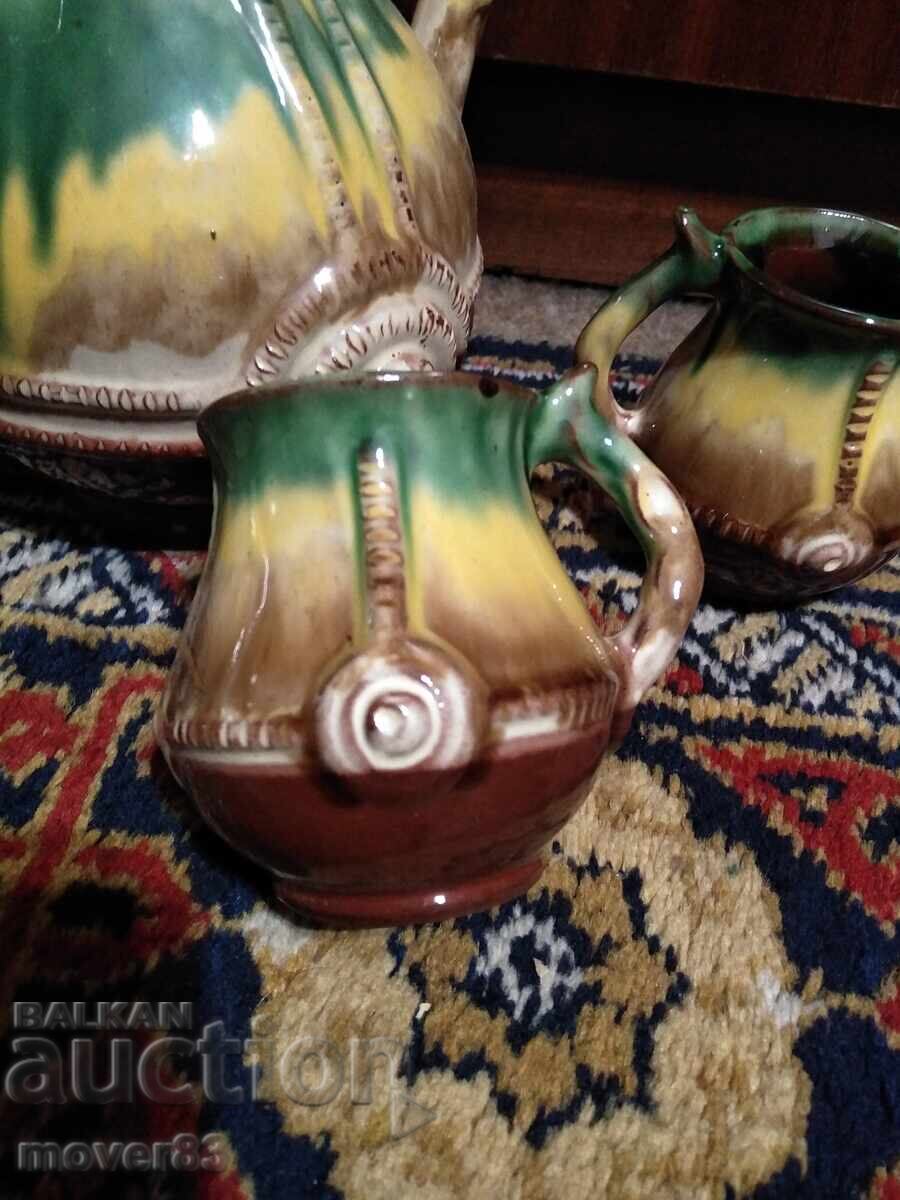 Auction Ceramic Set. Pitcher and 6 cups Auction Ceramic Set. Pitcher and 6 cups