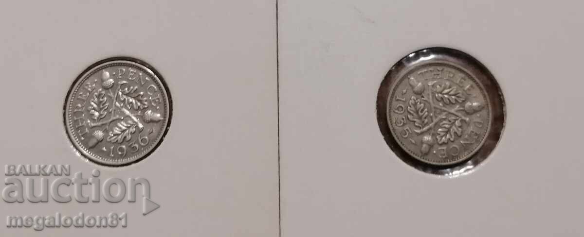 Great Britain - 3 Pence, 1935 and 1936