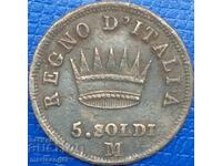 Napoleon 5 soldi 1813 Italy M-Milan silver