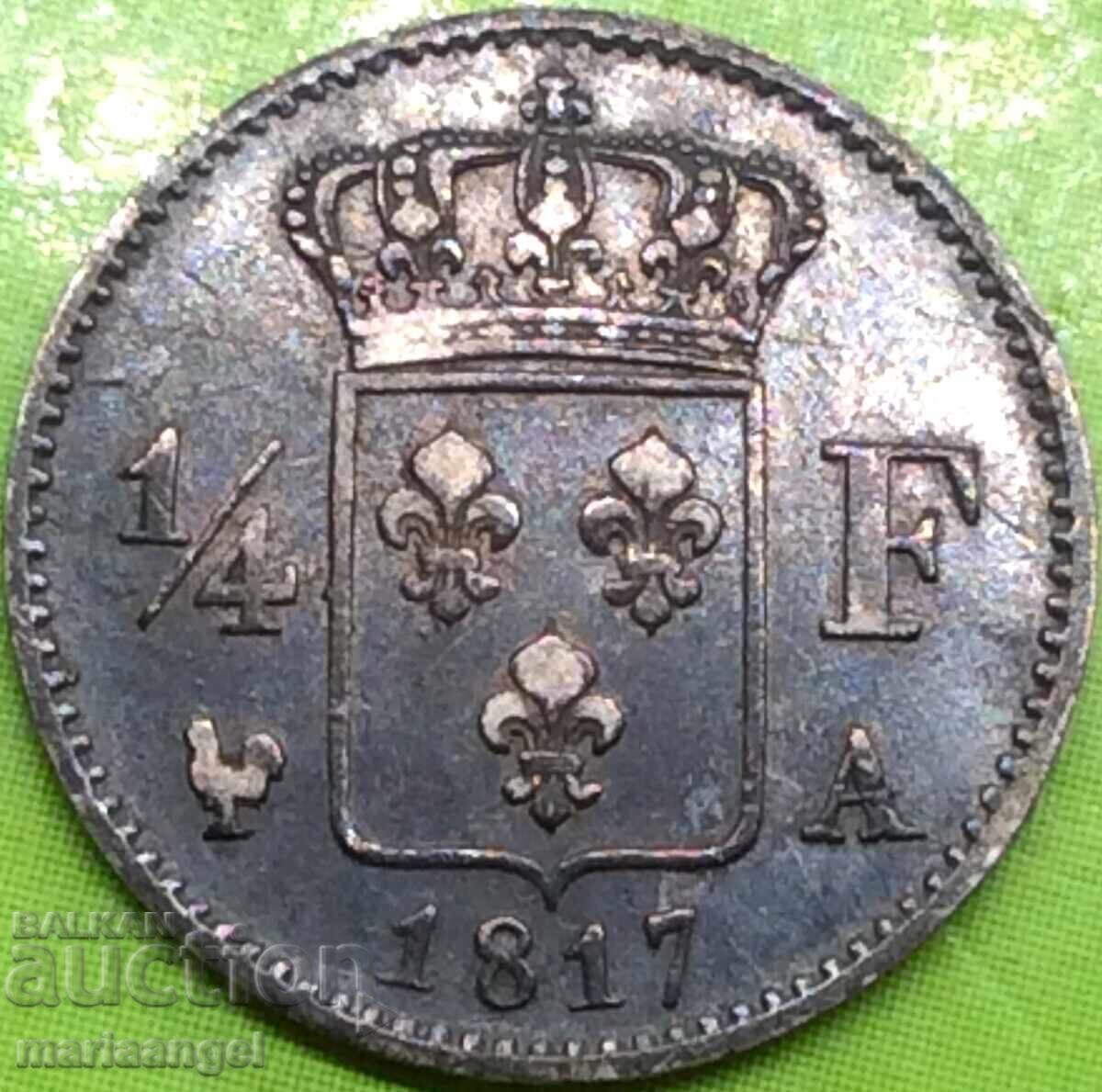 Auction  France 1/4 Franc 1817 A - Paris Louis XVIII Silver