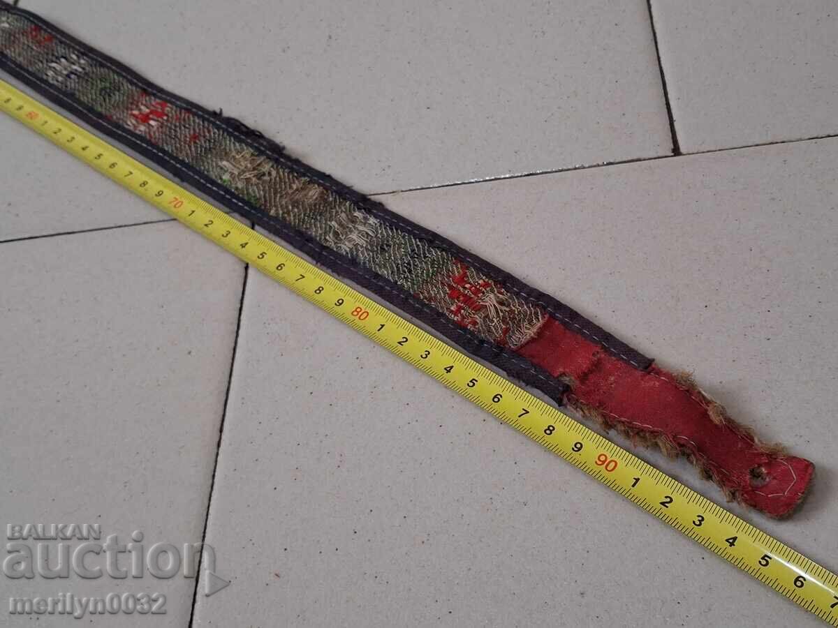Auction  Old hand-knitted leather belt for traditional costume buckles