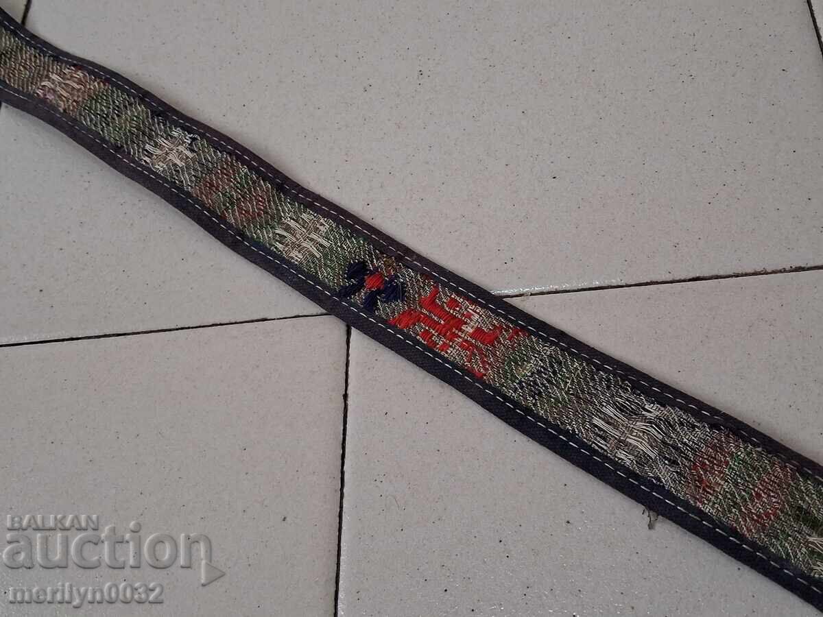 Old hand-knitted leather belt for traditional costume buckles - 6