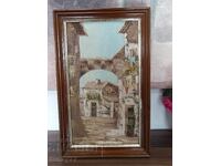 Unique old relief painting oil on canvas