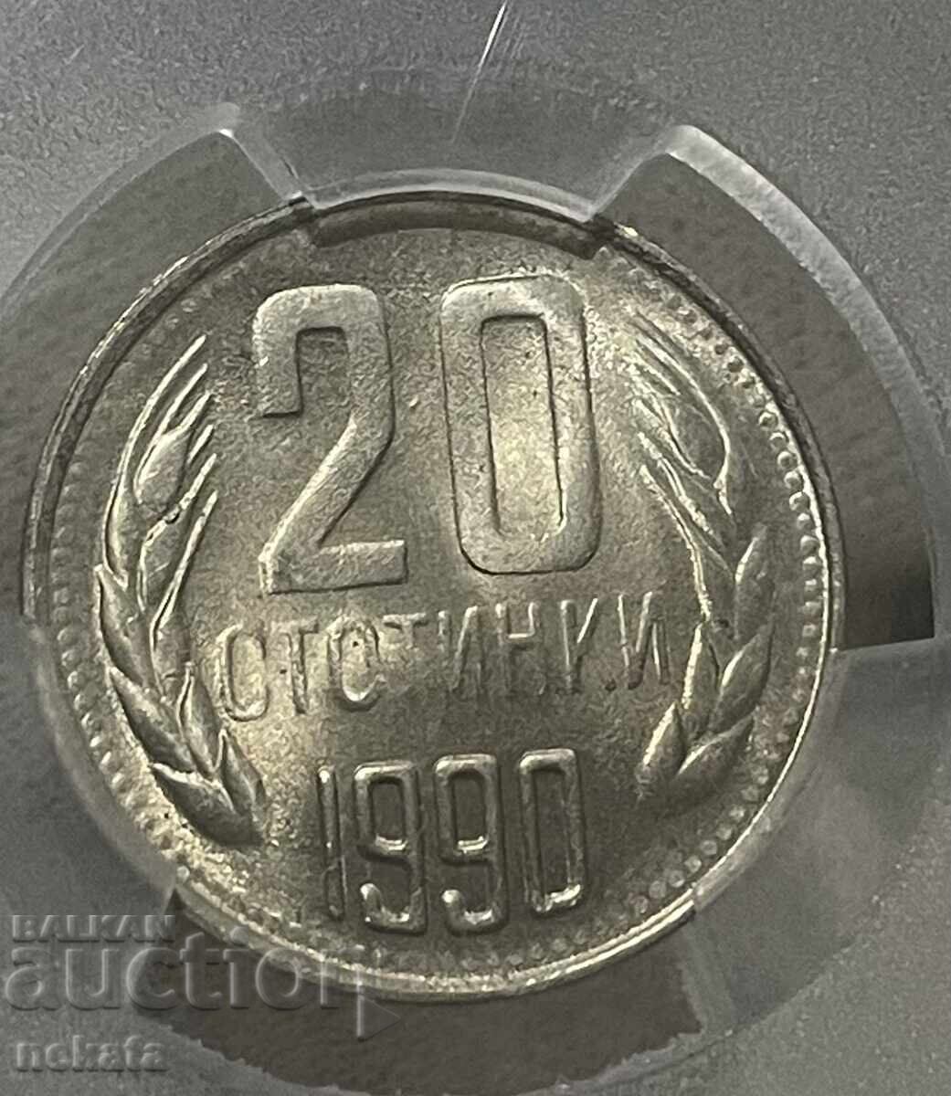 Βουλγαρία, 20 λεπτά 1990 MS65 PCGS, ΒΖΠ - 6 Βουλγαρία, 20 λεπτά 1990 MS65 PCGS, ΒΖΠ - 6