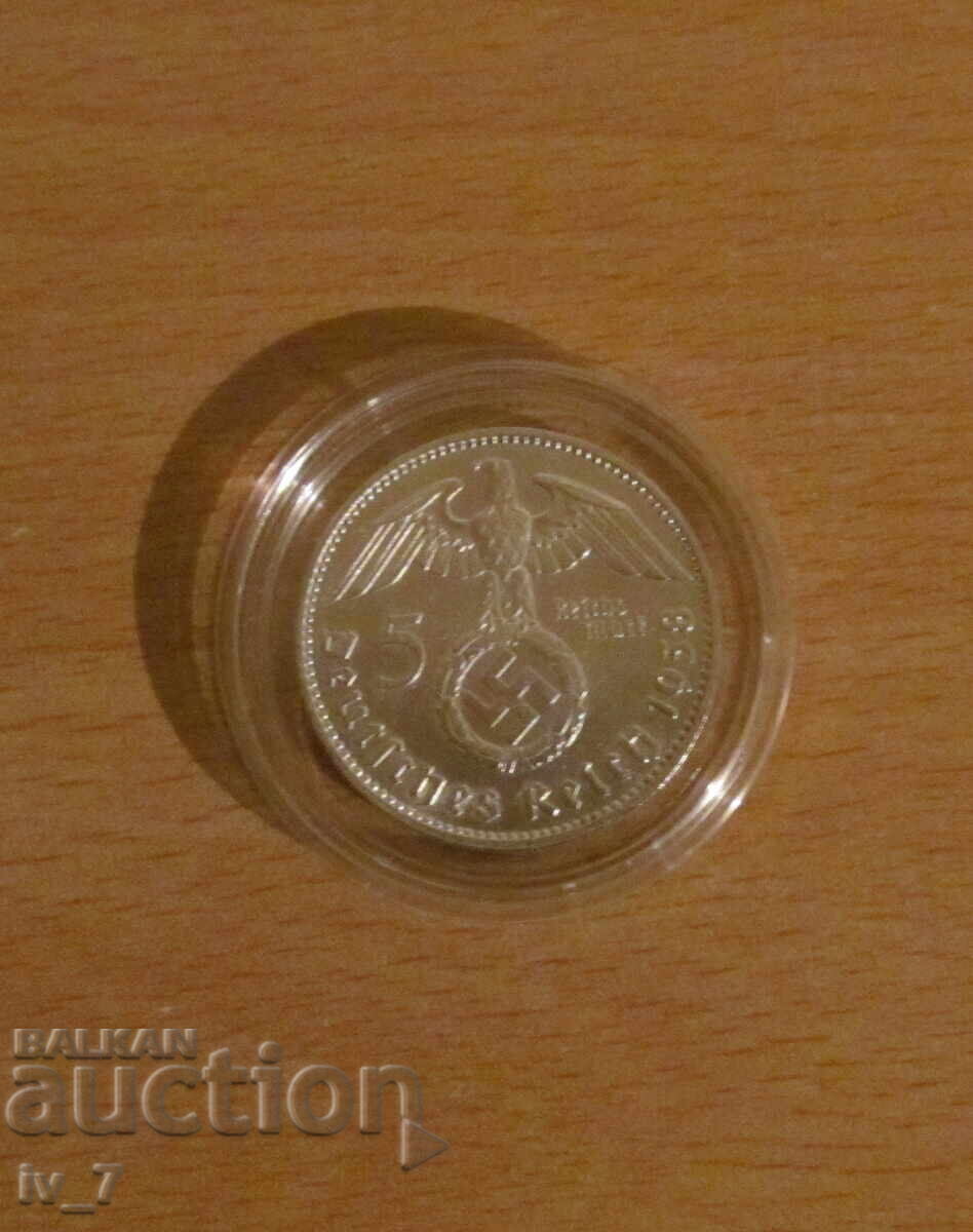 5 MARKS 1938 GERMANY, letter J