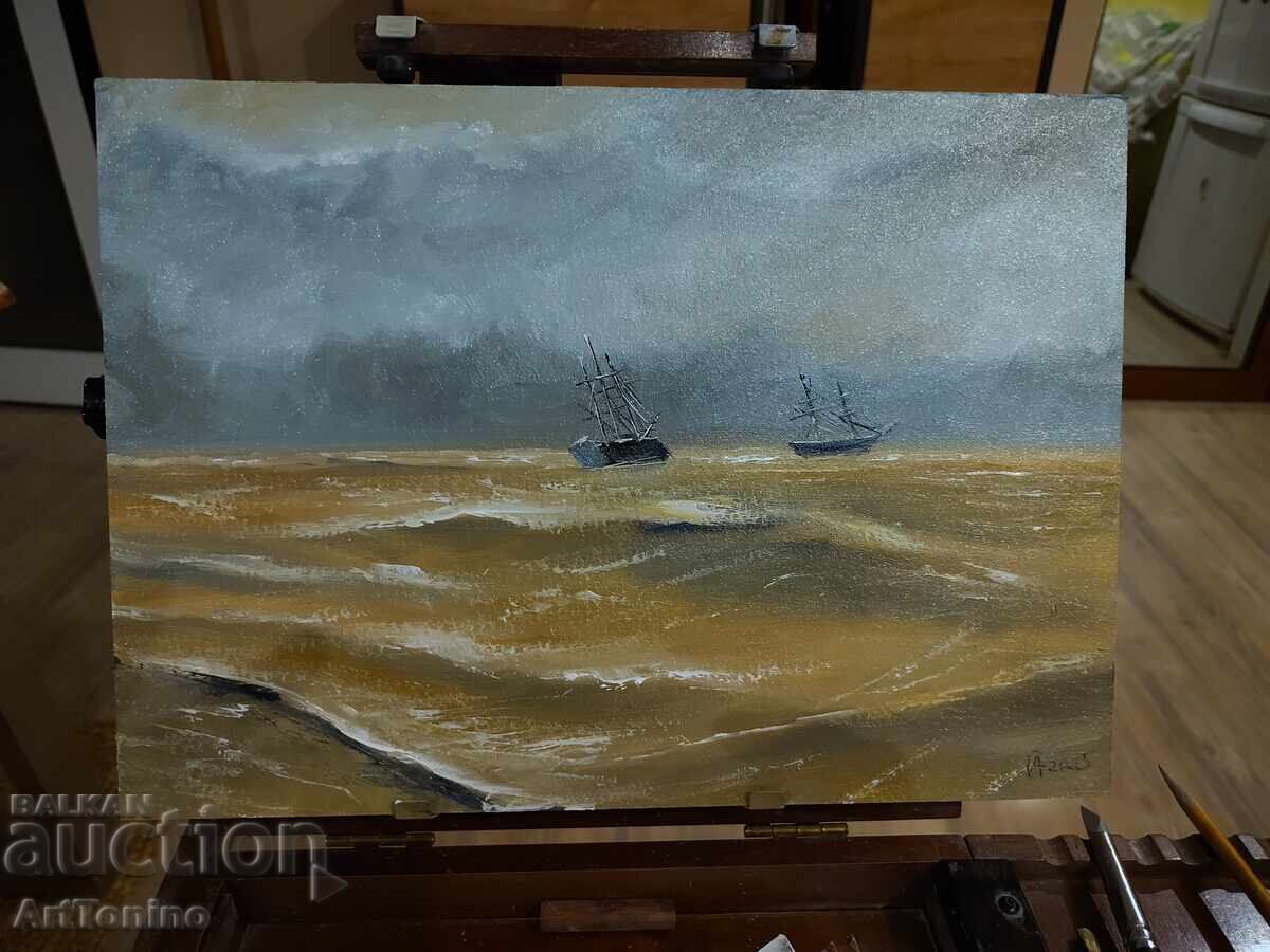 Auction Oil painting - Marinism, seascape - Ships after Aivazovsky Auction Oil painting - Marinism, seascape - Ships after Aivazovsky