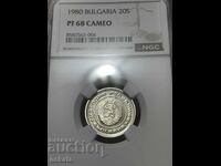 България, 20 стотинки 1980 г., Мат-Гланц, PF68C NGC