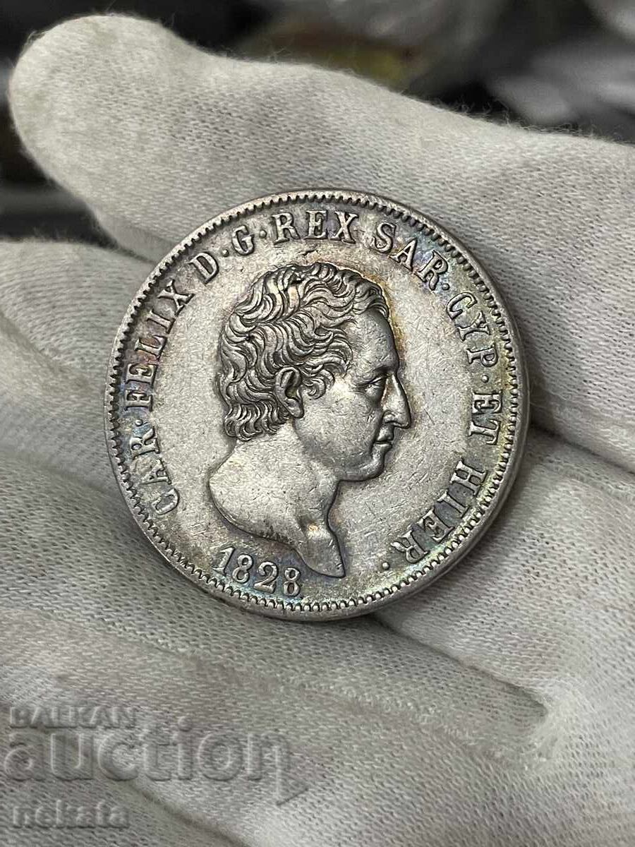 Кралство Сардиния, 5 лири 1828 г.