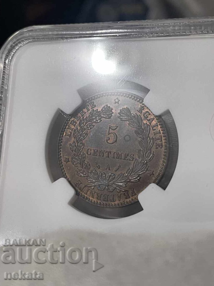 Доставка на Франция 5 сантима 1896 A NGC MS63 BN Доставка на Франция 5 сантима 1896 A NGC MS63 BN